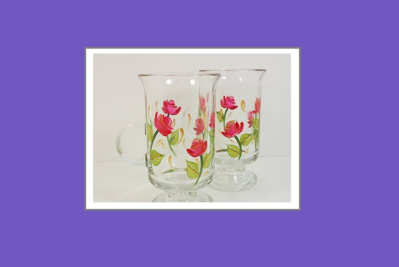 Hand-painted Glass Mugs — Purple