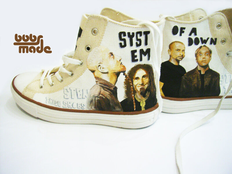 hand-painted shoes with band art