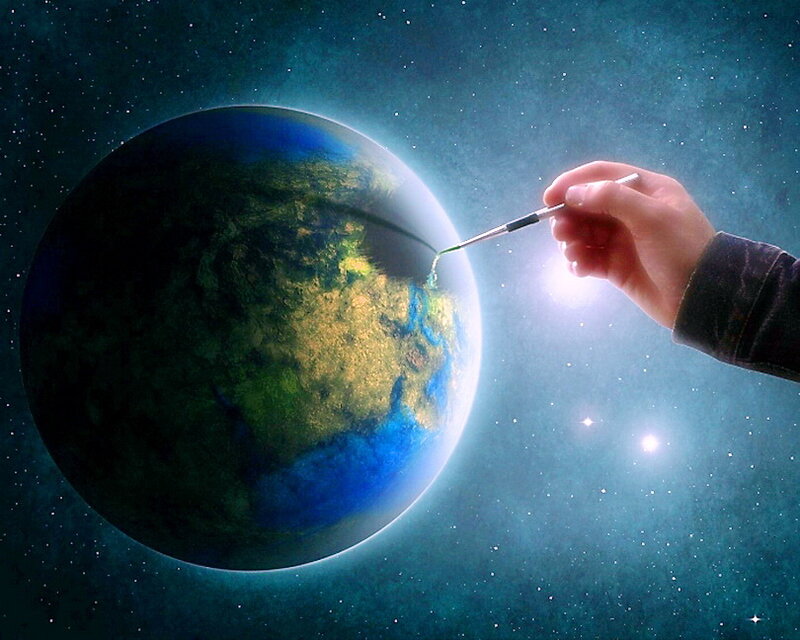 Hand Painting Planet Earth — Blue, Dramatic