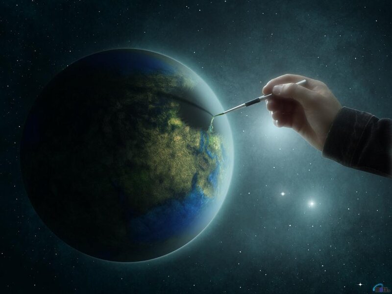 Hand Painting Planet Earth — Blue