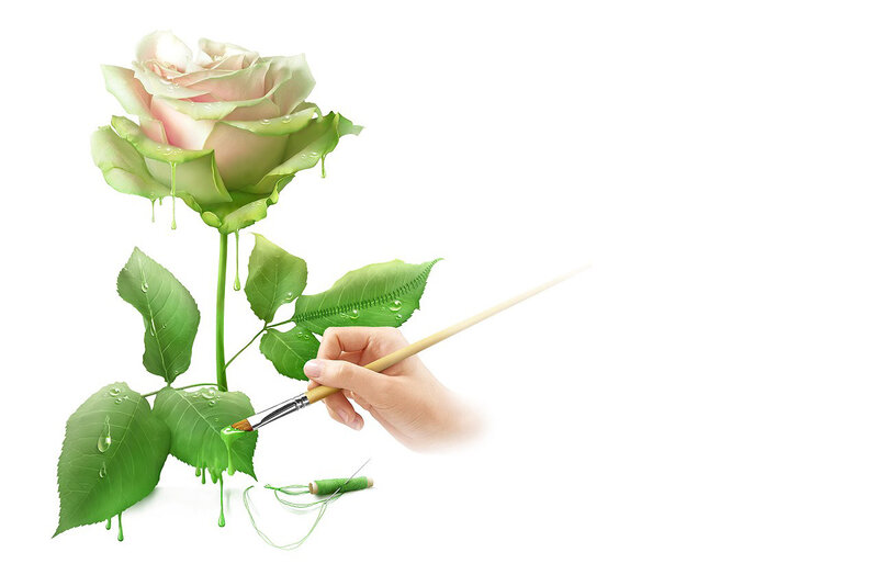Hand Painting Rose — Green