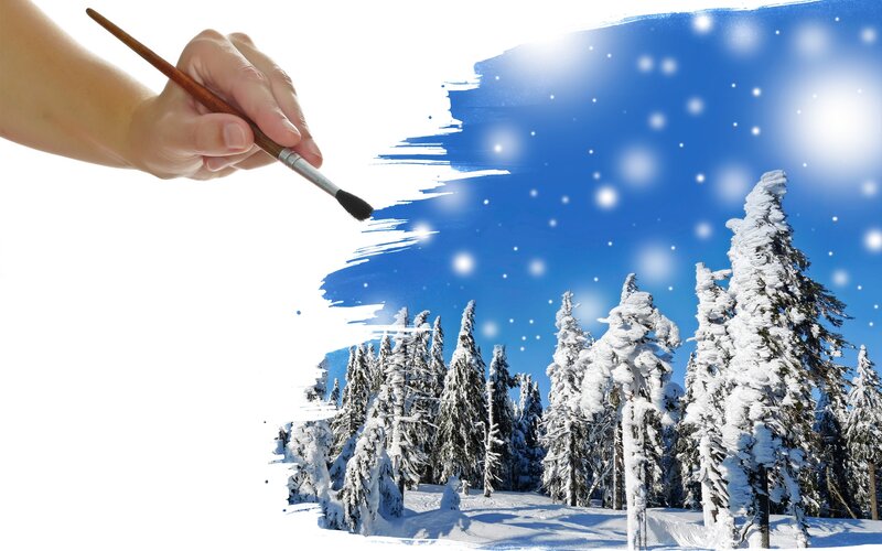 Hand Painting Winter Scene — Blue
