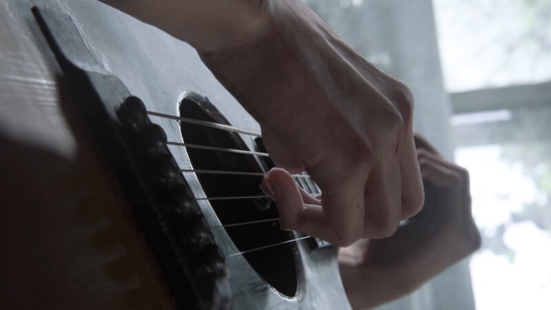 Hand Playing Guitar — White