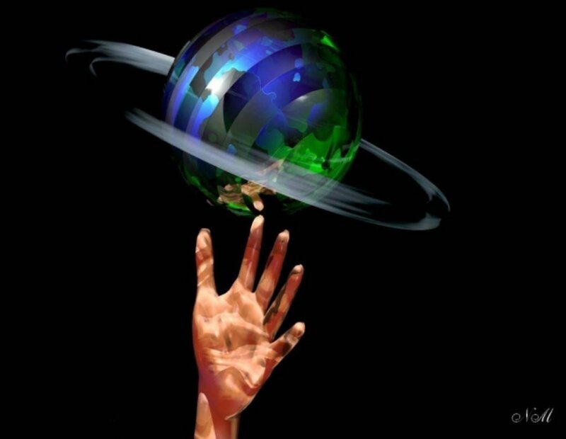 hand reaching for planet