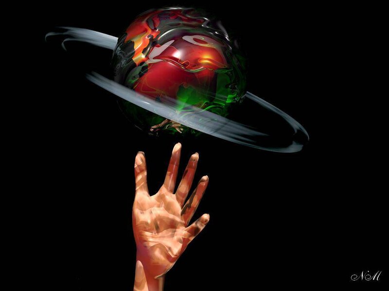 Hand Reaching for Planet — Black