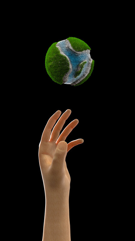 Hand Reaching for Planet — Green