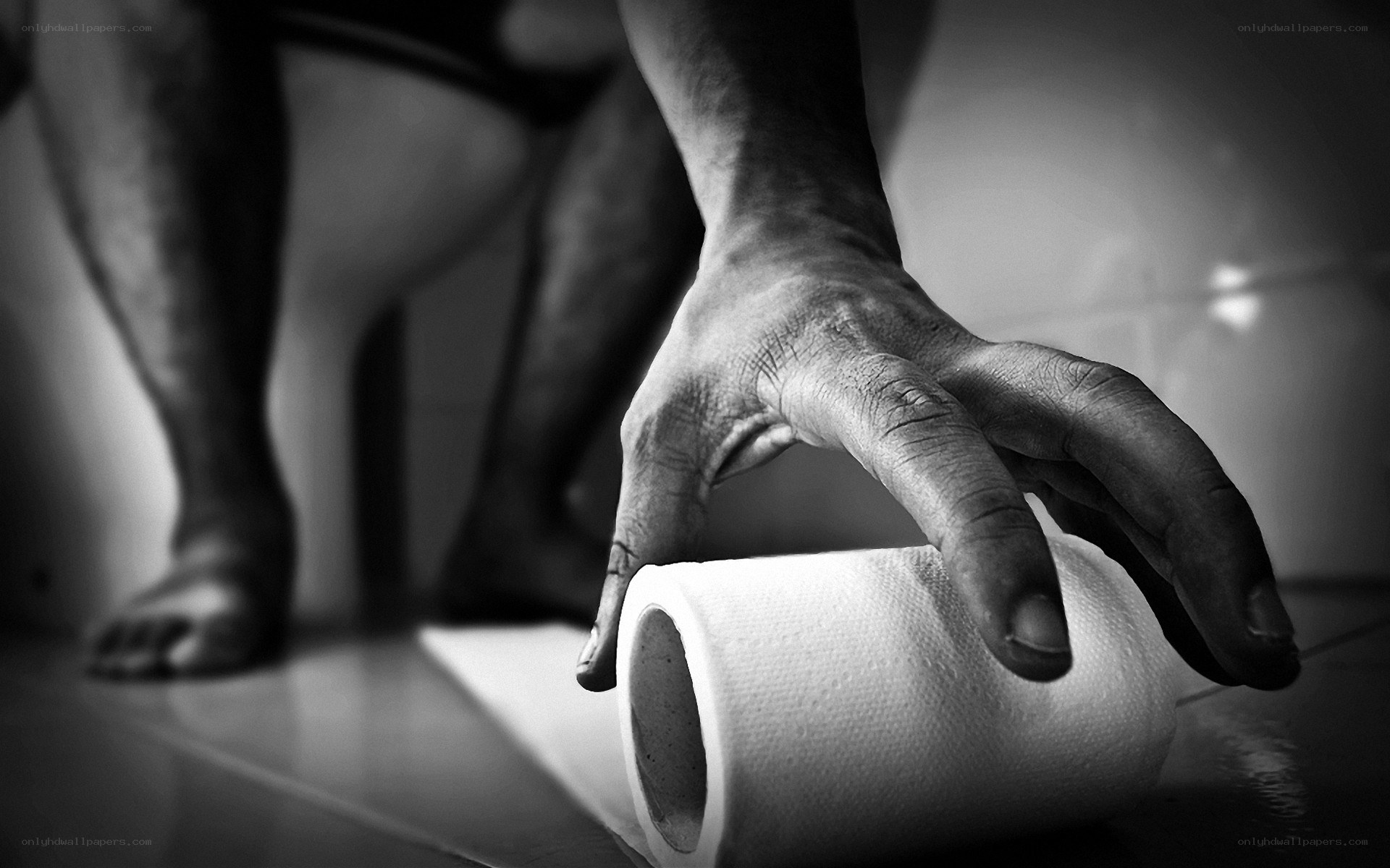 hand reaching for toilet paper