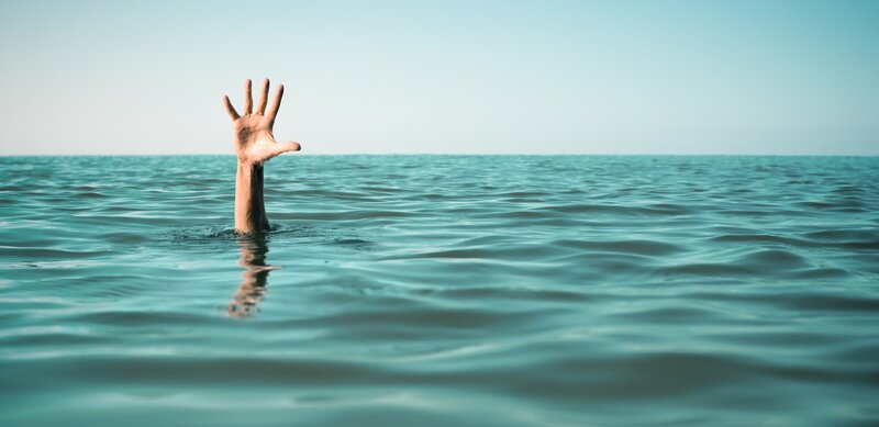 Hand Reaching from Water — Blue