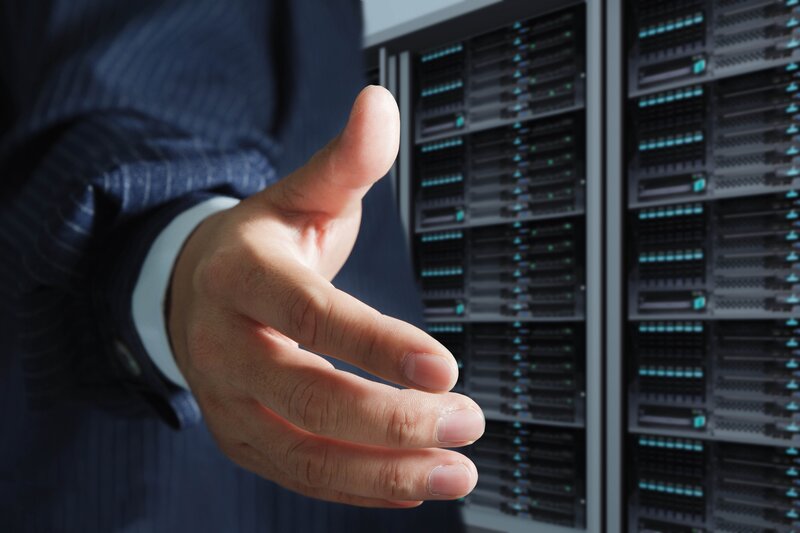 hand reaching in server room
