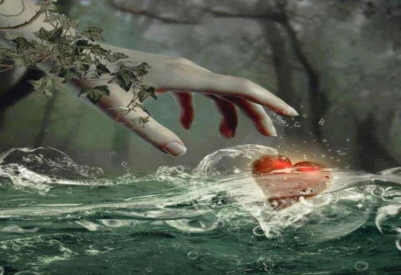 Hand Reaching into Water — Green