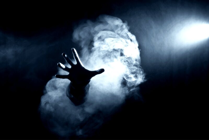 Hand Reaching Through Smoke — Black, Dramatic, Night
