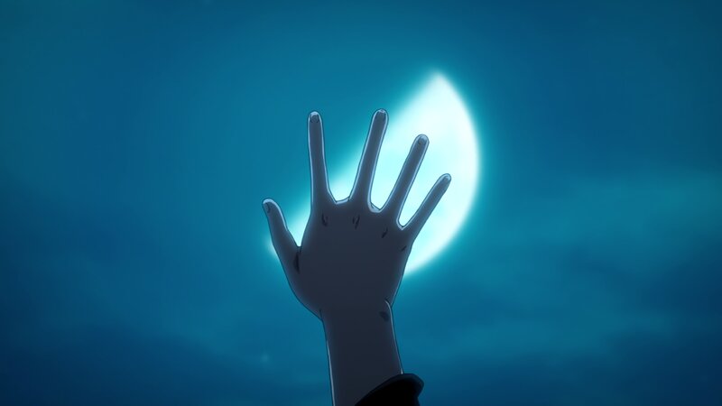 Hand Reaching Toward Moon — Blue, Dramatic