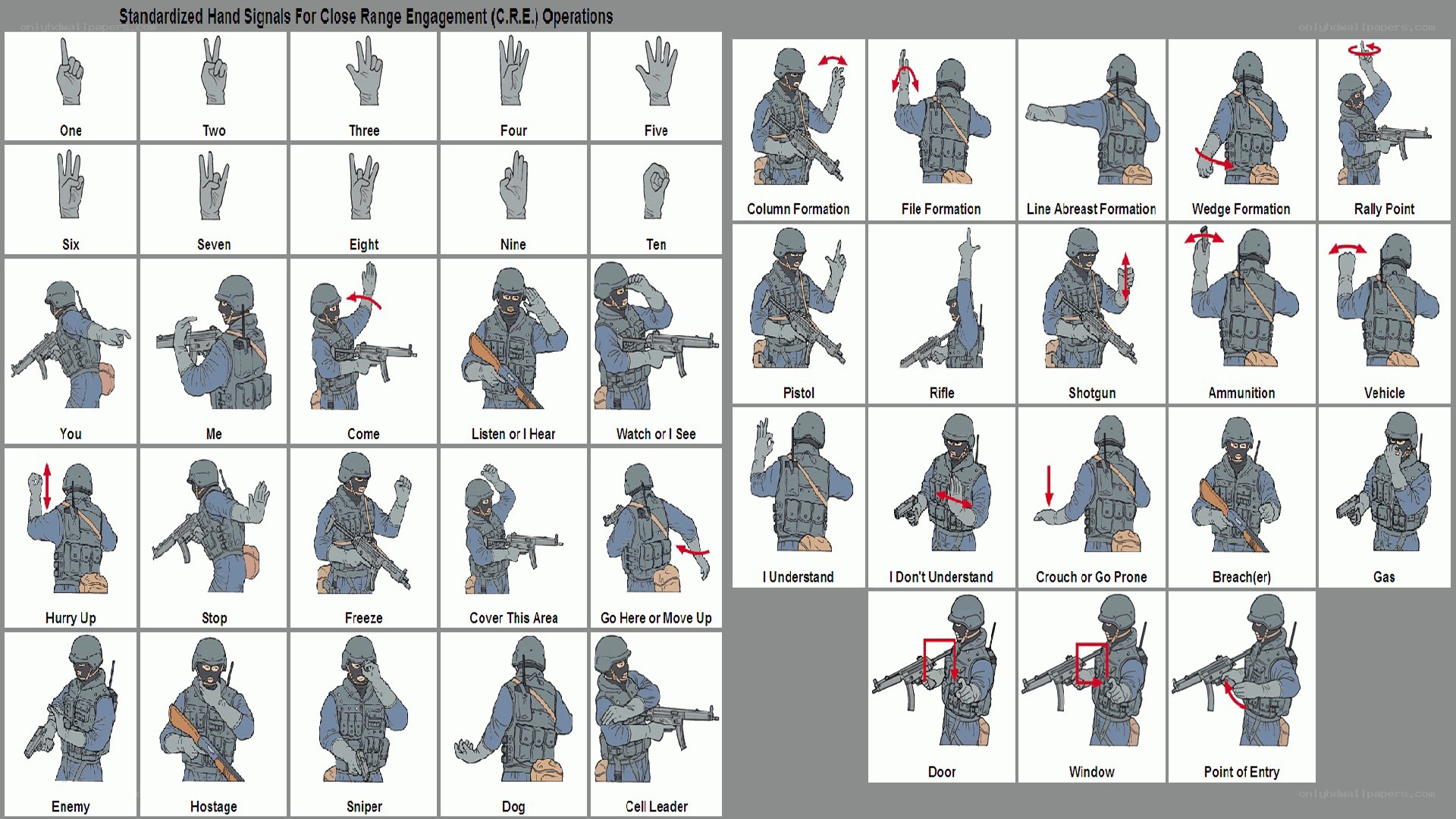 Hand signals for close range engagement