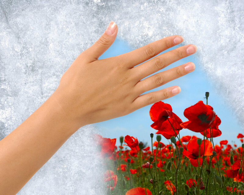 Hand Touching Ice Wall