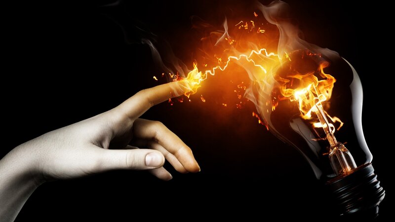 Hand Touching Light Bulb — Black