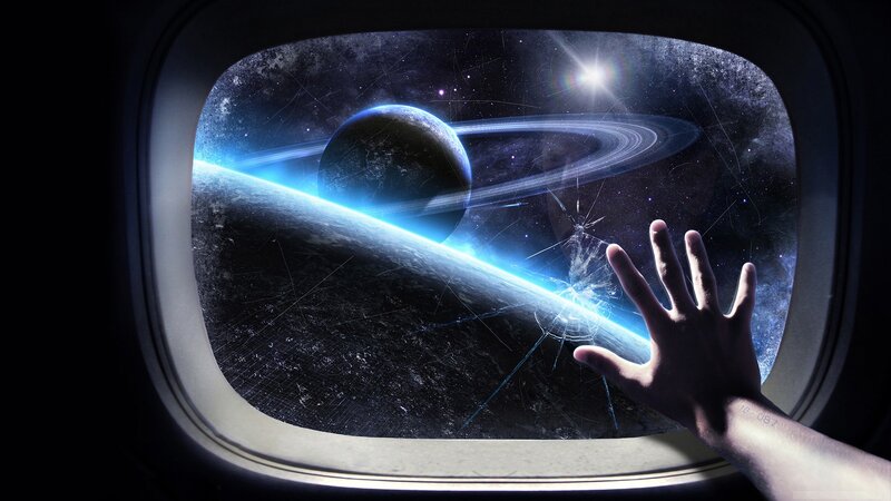 Hand Touching Spaceship Window — Blue