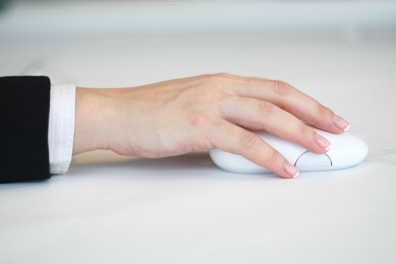 Hand Using Computer Mouse — White