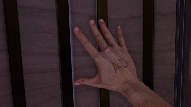 hand with AD carving