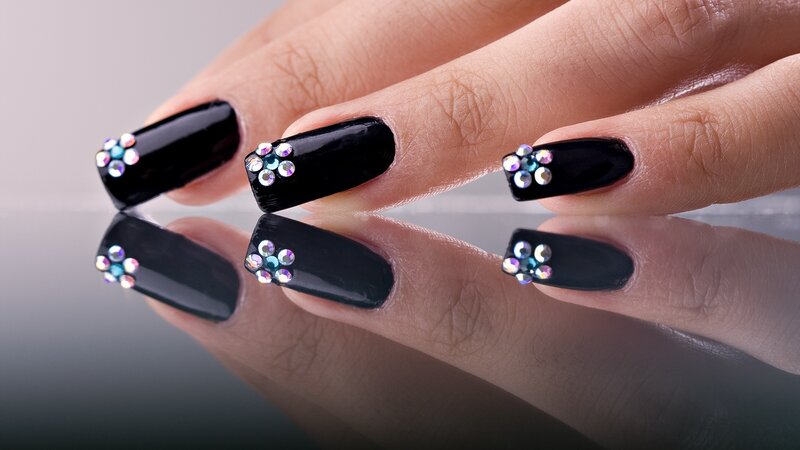 Hand with Black Nail Art