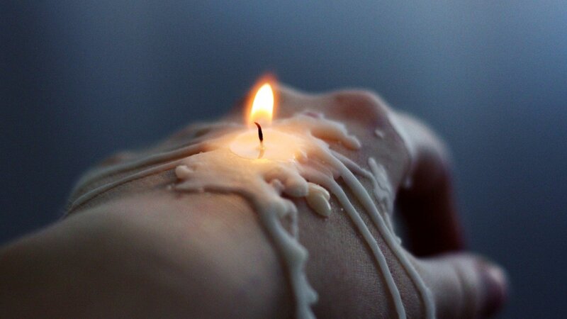 Hand with Burning Candle — White, Dramatic, Night