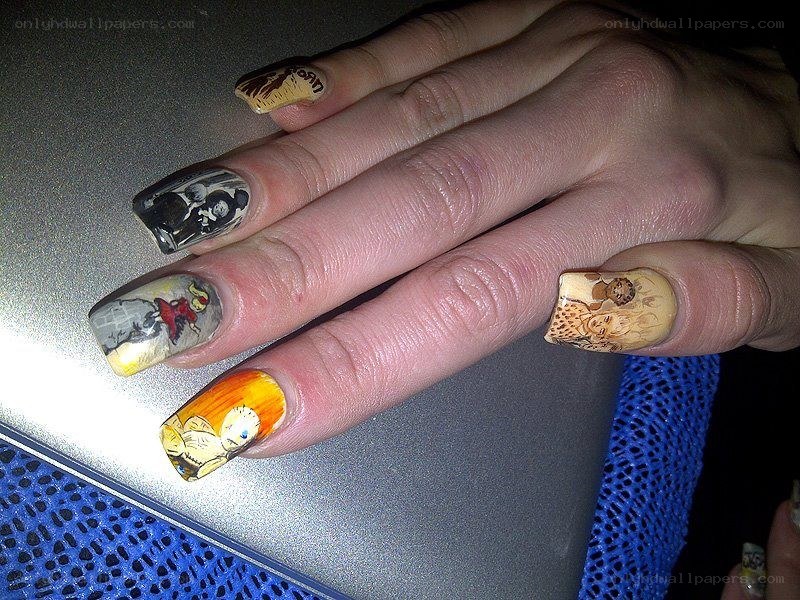 hand with cartoon nail art