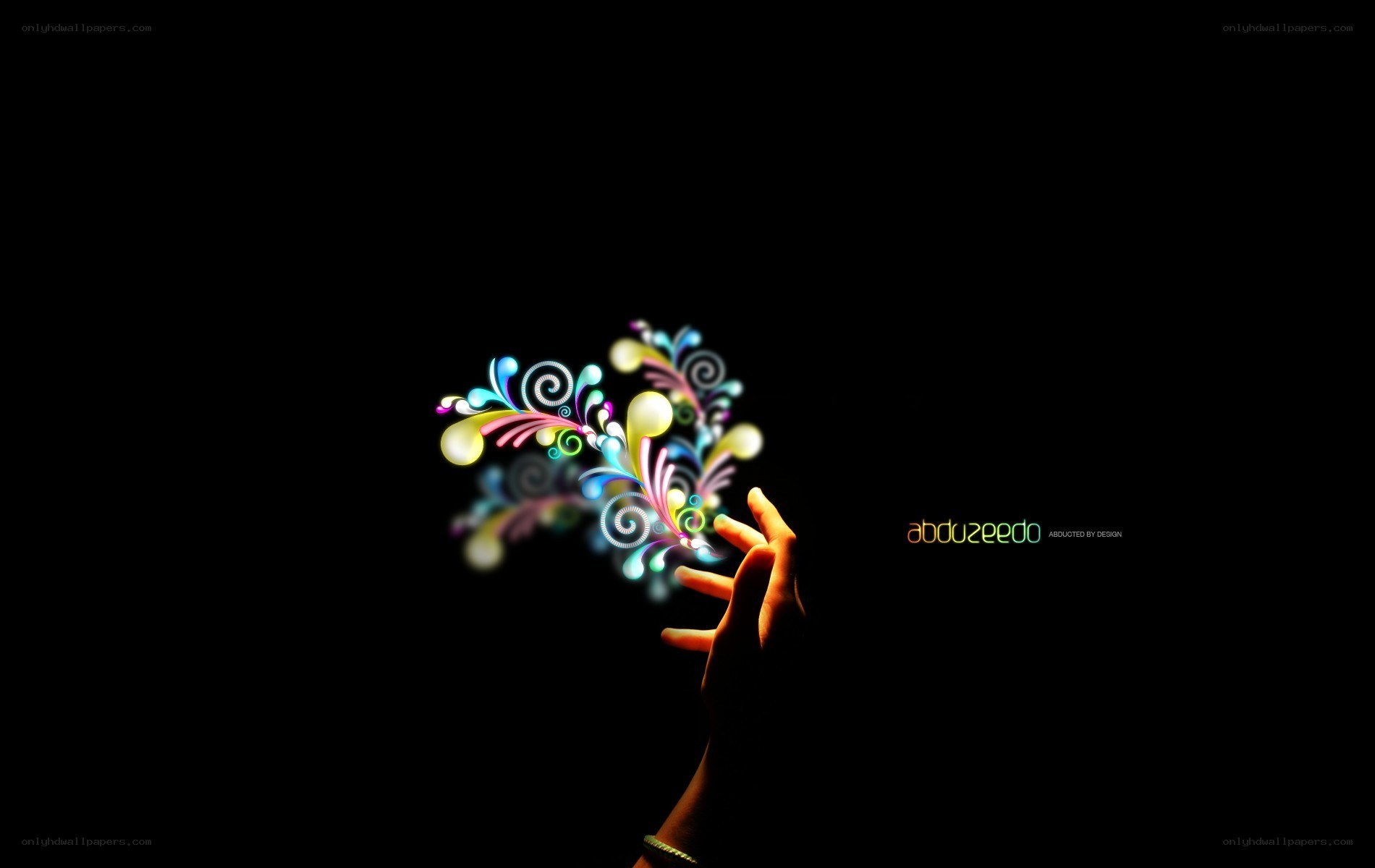 hand with colorful light design