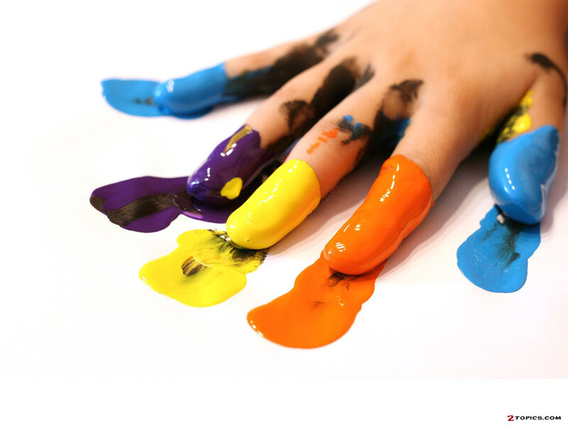 hand with colorful paint on fingers