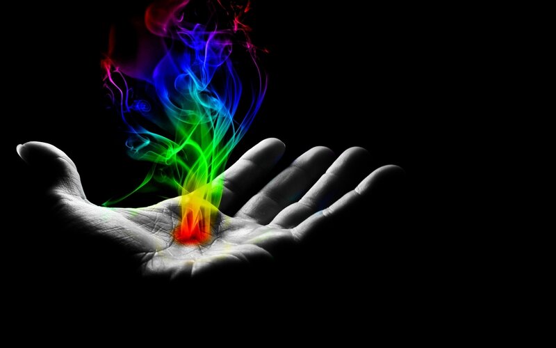 Hand with Colorful Smoke — Black, Dramatic, Digital Art