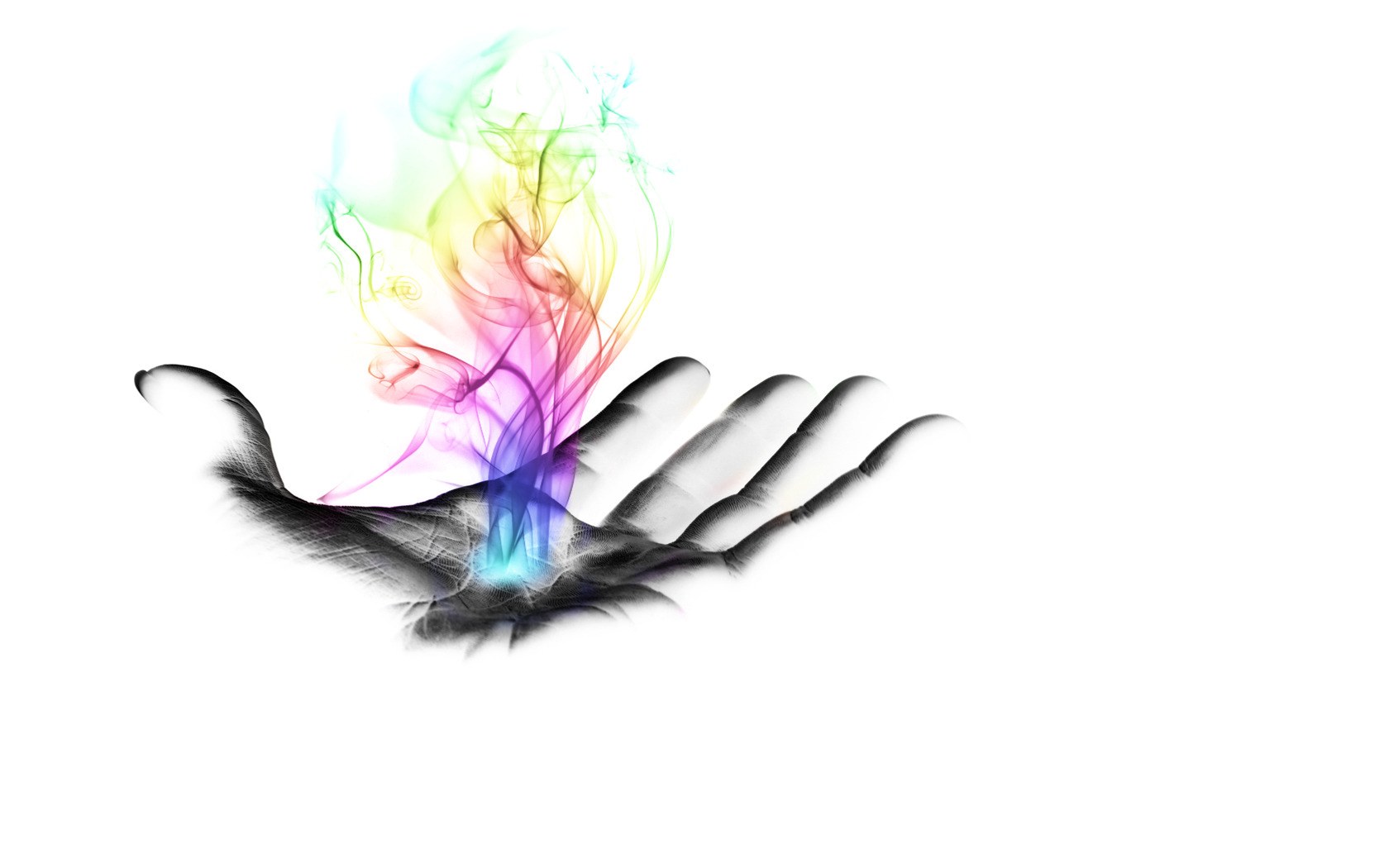 hand with colorful smoke