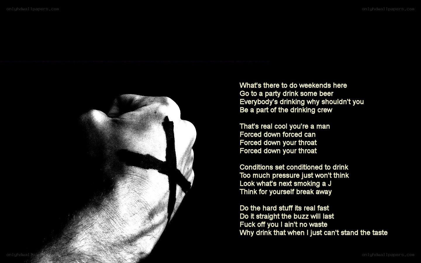 hand with cross and lyrics