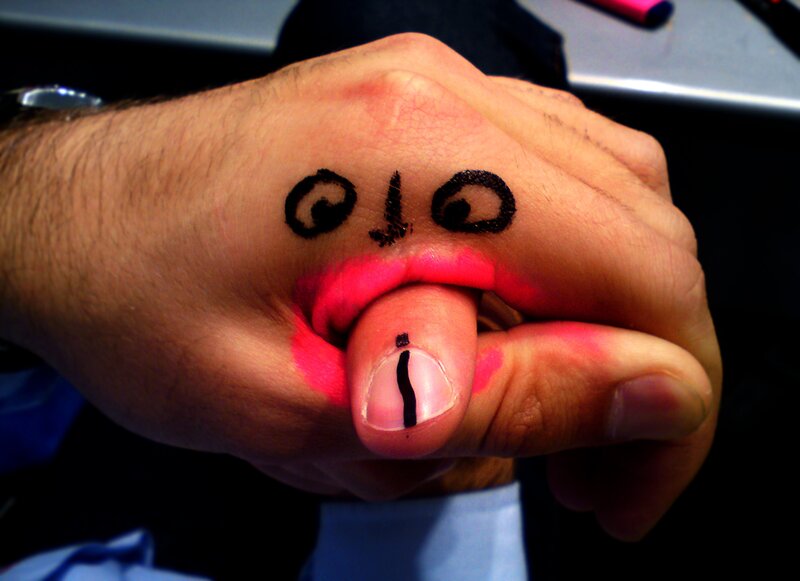 hand with drawn face