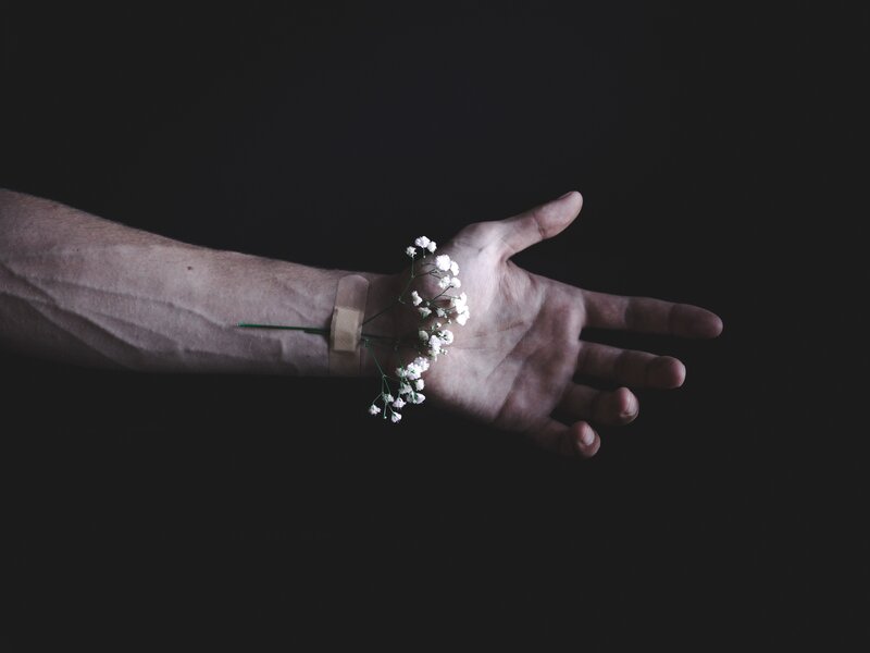 hand with flowers and bandage