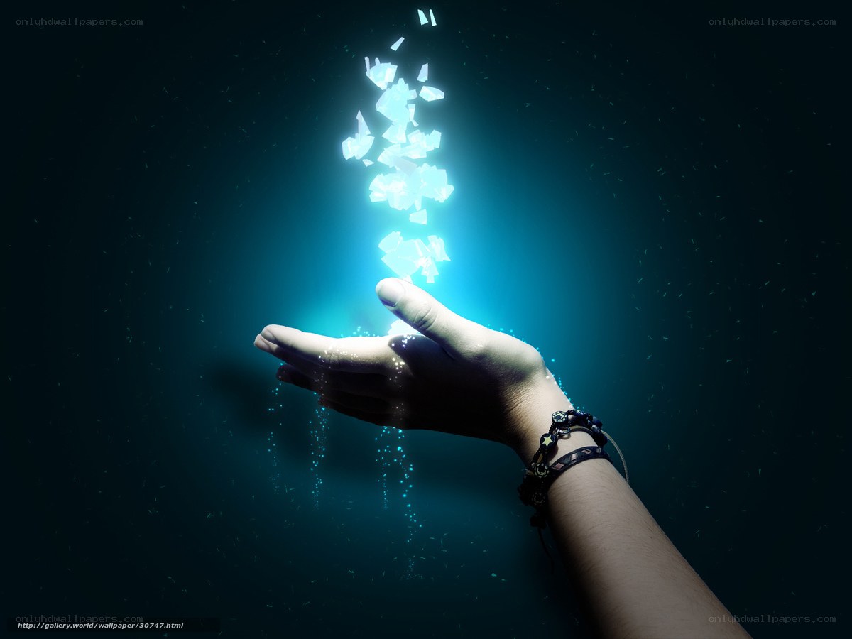 hand with glowing particles