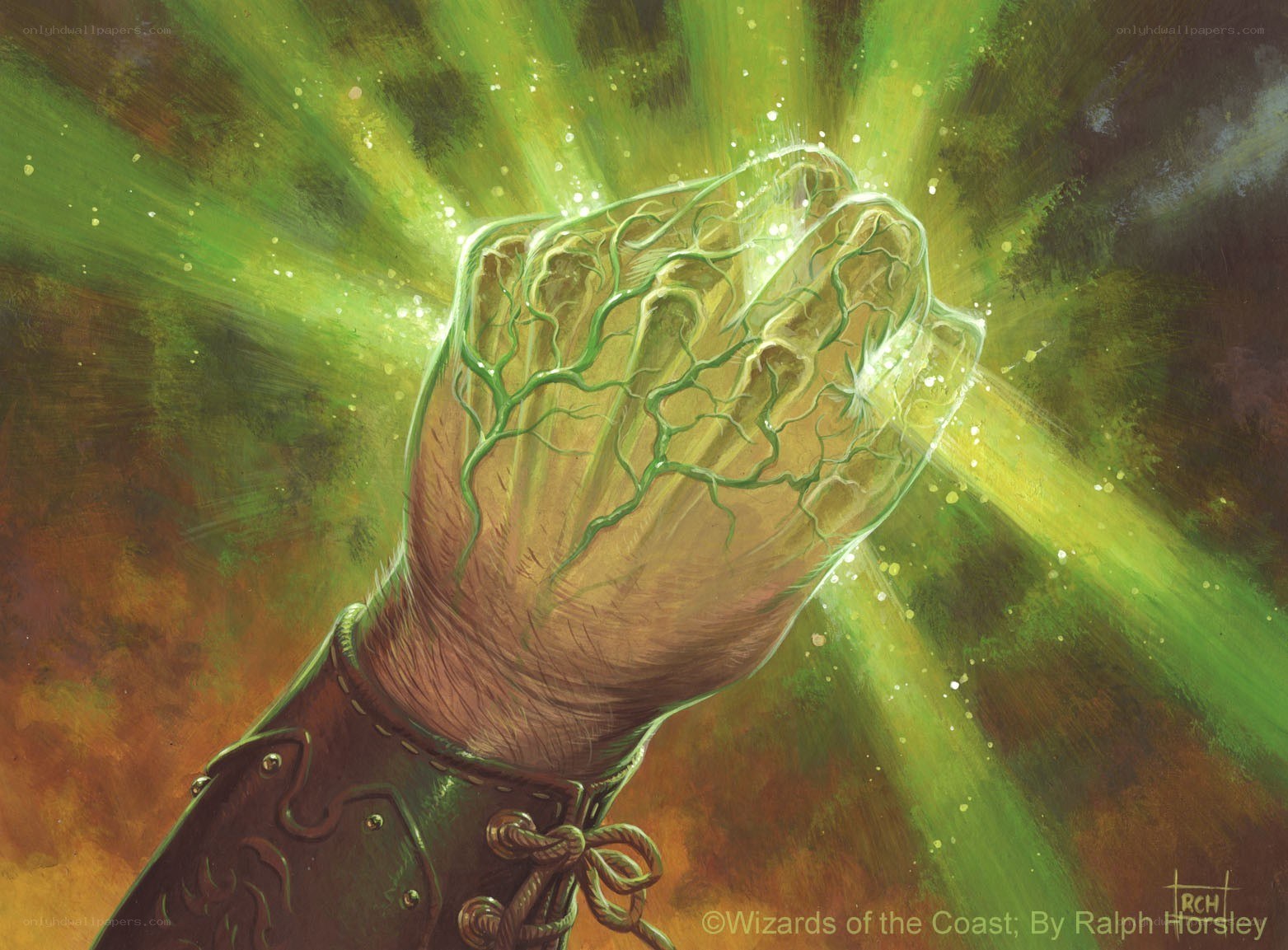 Hand with green energy