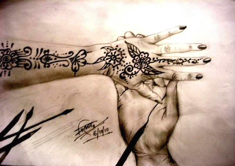 Hand with Henna Design — Black
