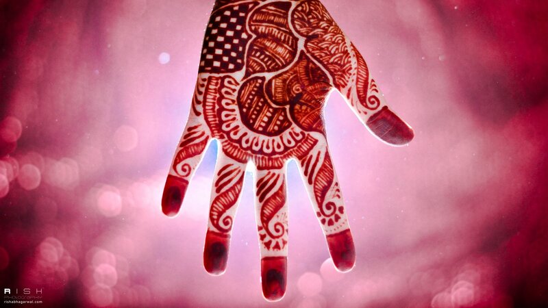 Hand with Henna Design — Red, Dramatic, Photograph