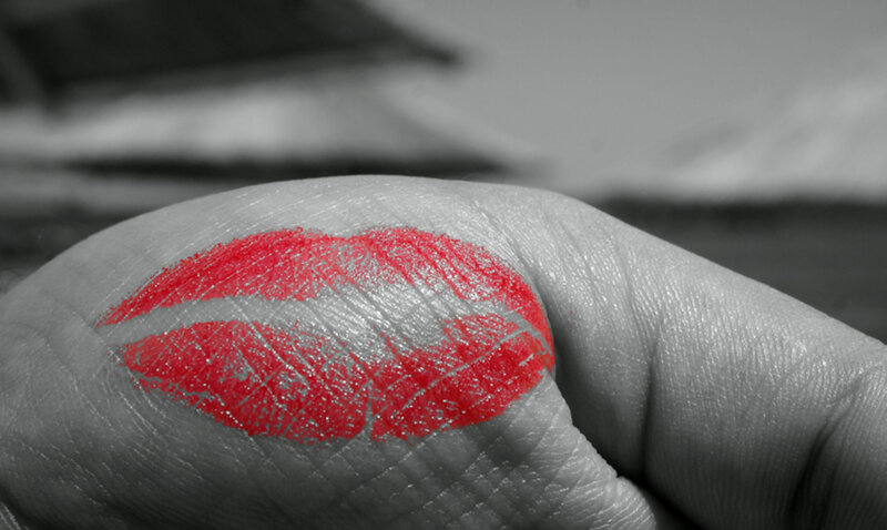 Hand with Lipstick Mark