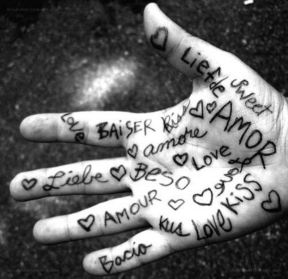 hand with love words