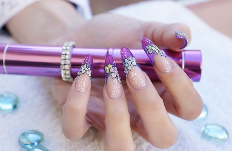 Hand with Nail Art — Purple, Calm