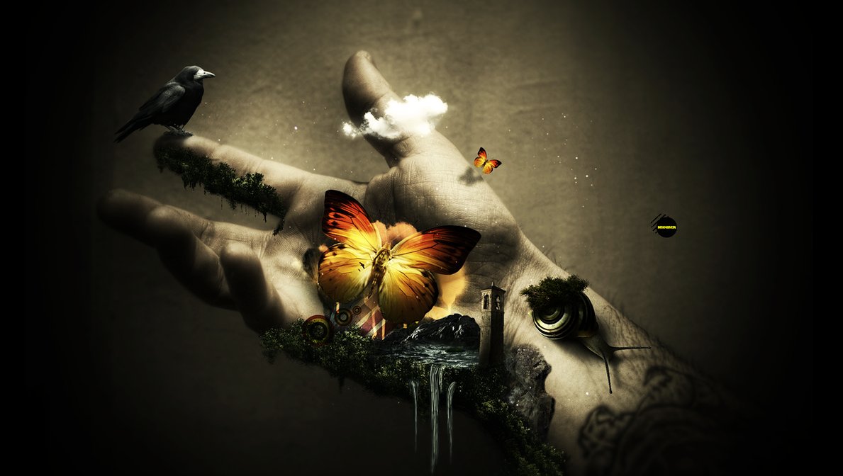 hand with nature elements