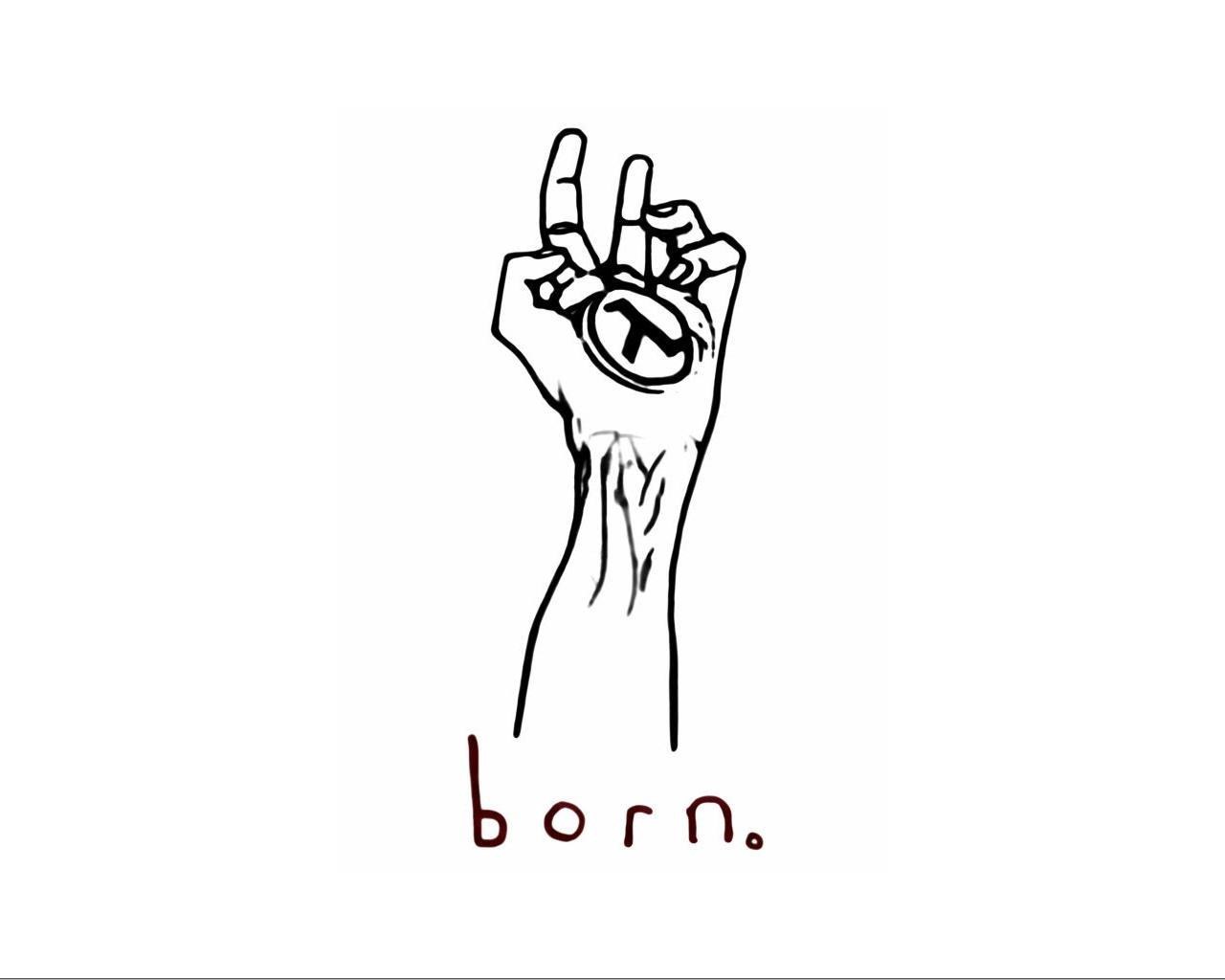 hand with peace sign and logo