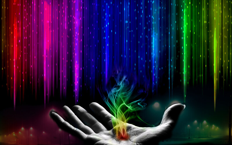 hand with rainbow energy
