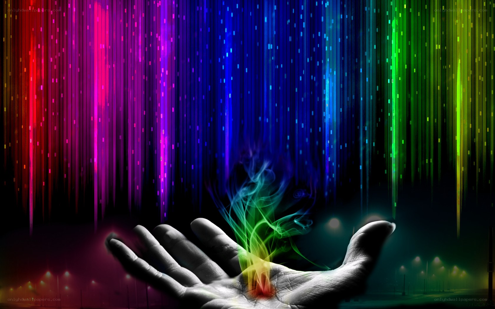 hand with rainbow energy