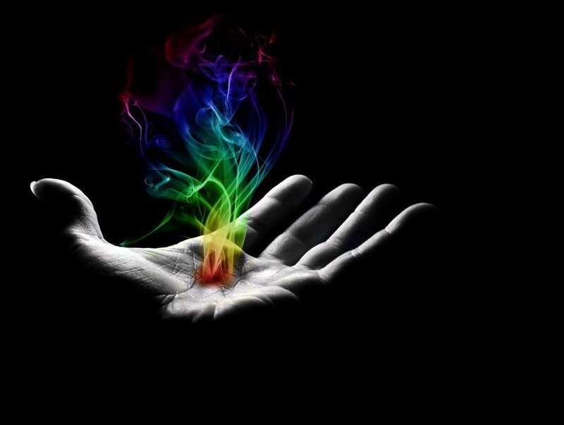 Hand with Rainbow Smoke — White