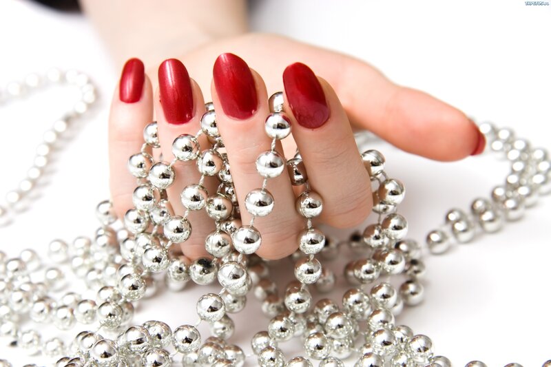 Hand with Red Nails — White