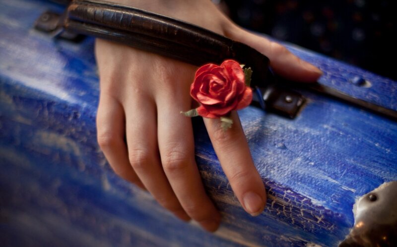Hand with Red Rose Ring — Blue