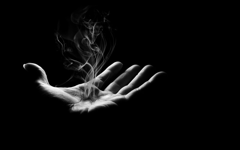 Hand with Rising Smoke — Black, Dramatic