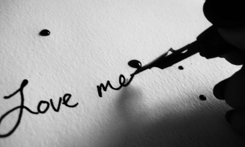 Hand Writing Love Me — Black, Intimate, Photograph