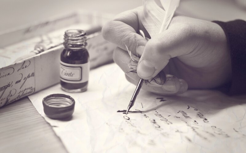 Hand Writing with Quill — Black, Calm, Photograph