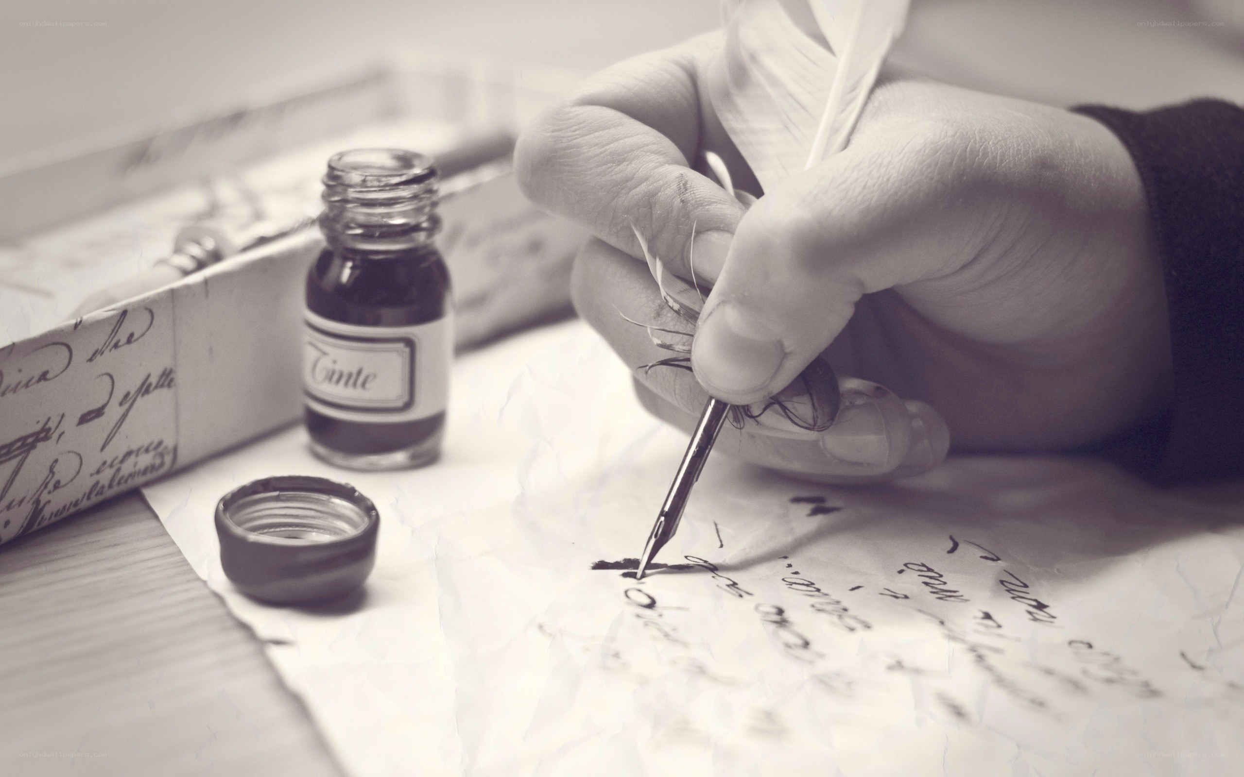 hand writing with quill pen
